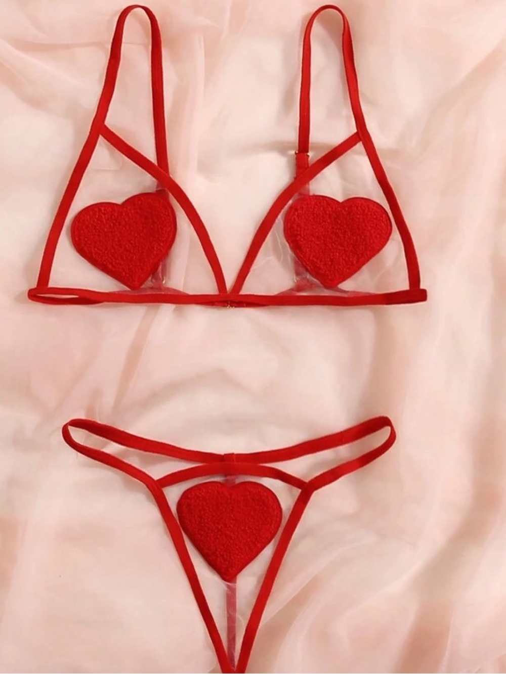 Red Heart Lace Strap Lingerie Set